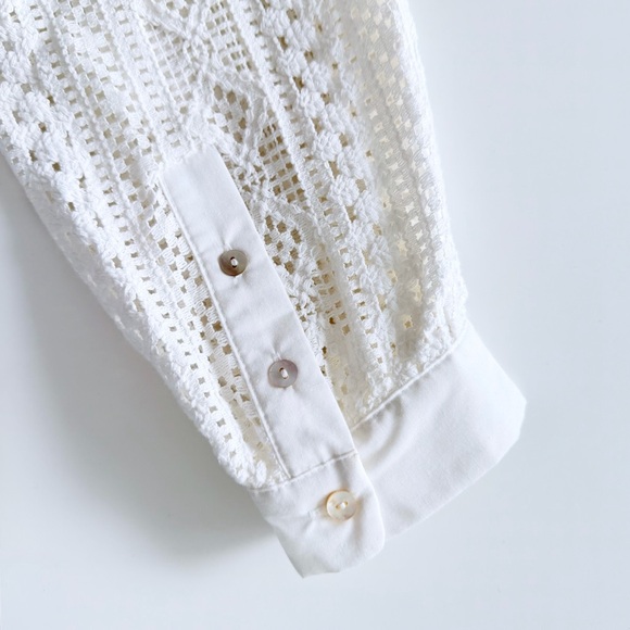 Zara White Lace Crochet Button Down Shirt Sheer Cotton Blend Size M - Picture 8 of 11